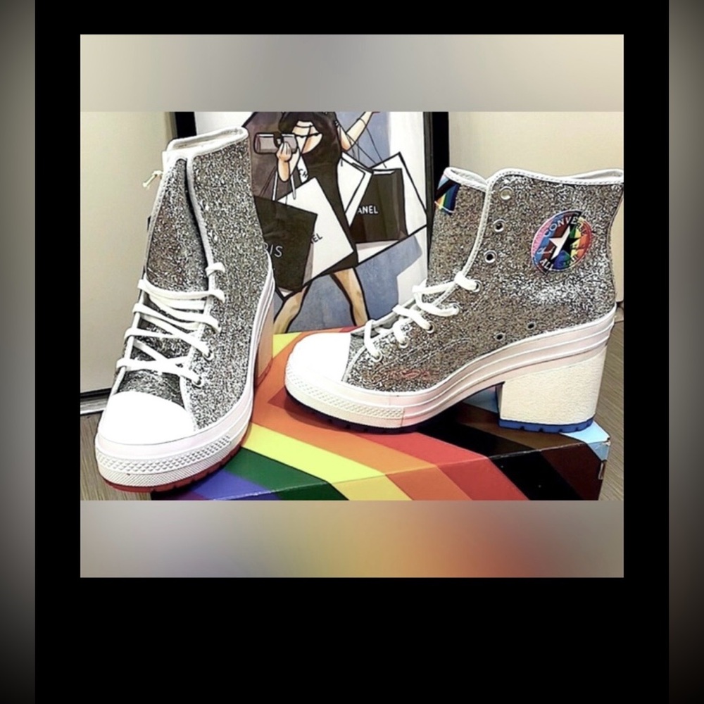 Converse Chuck 70 De Luxe Heel Pride High Top Silver Glitter Shoe Size 10.5 NWT